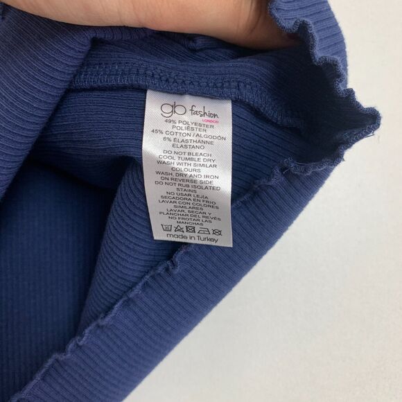 GB Fashion Francescas Tank Womens M Navy Ribbed Sleeveless Lettuce Hem Mock Neck - Picture 11 of 13
